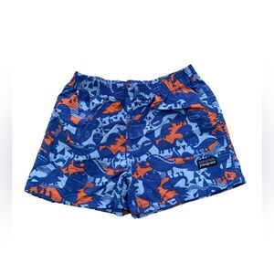 Patagonia Size 24 Months Monster Dinosaur Blue Orange Baggies Shorts